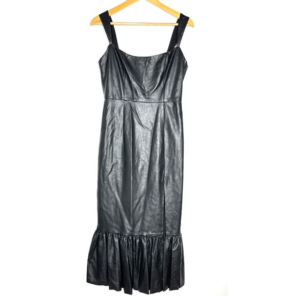 Sachin & Babi Laura Dress Faux Leather Sleeveless Ruffle Hem Midi Sheath Black 4 - Picture 2 of 6